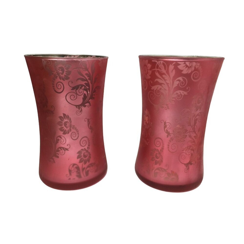 Pair of Red & Patterned Woodwick Candle Holders - each about 7" tall